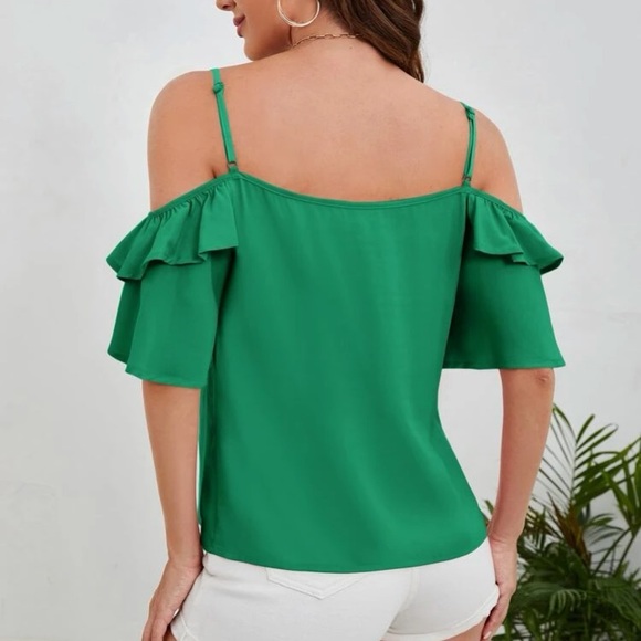 Boho cold shoulder knot front ruffle hem blouse - Picture 13 of 16